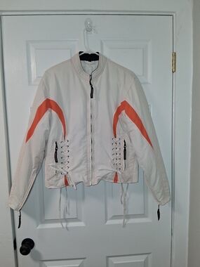 Women's White and Orange Lace-Up Zip-Front Riding Jacket